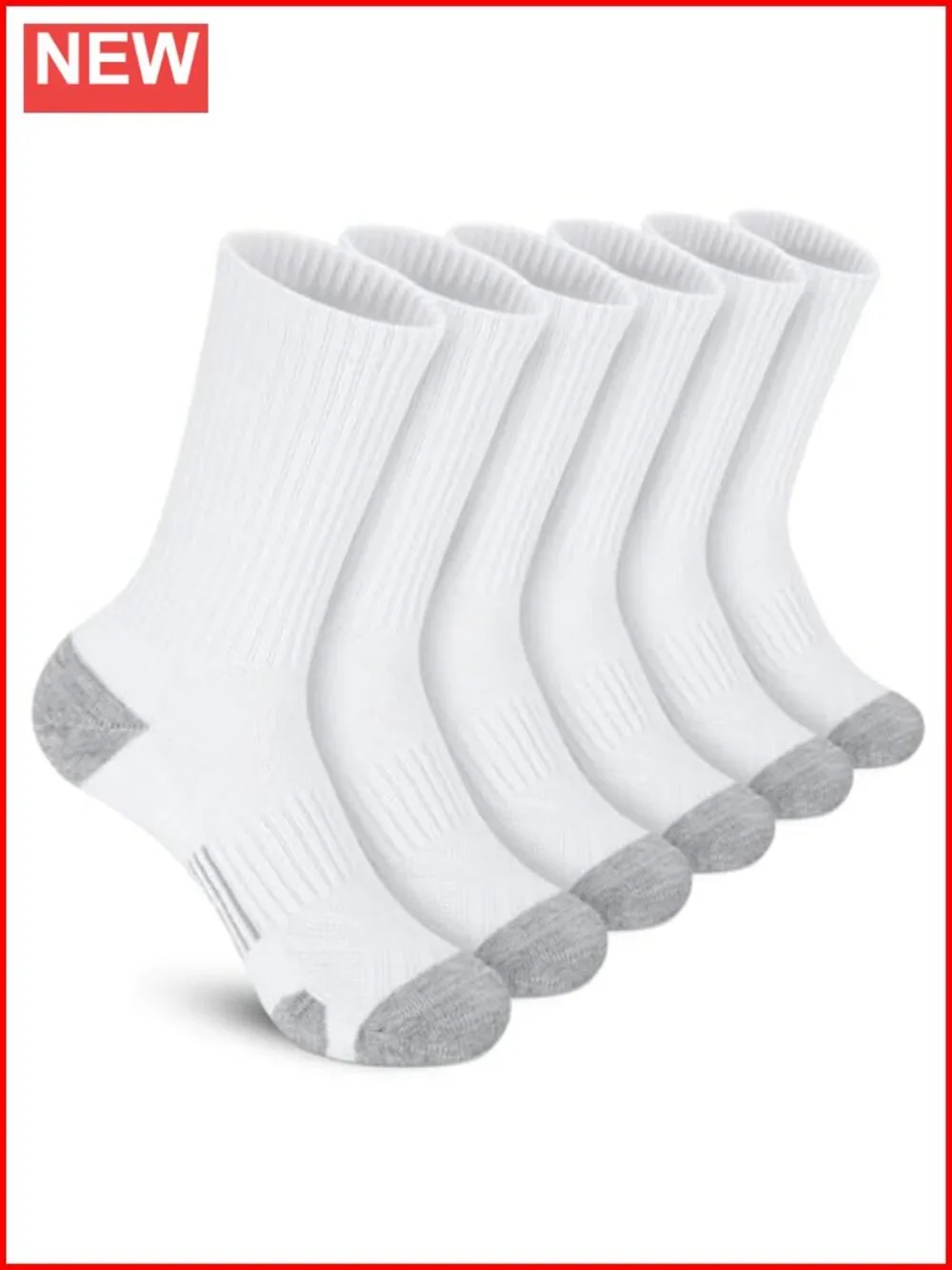Crew Athletic Socks Cushioned Breathable Moisture Wicking Arch Support 6 Pack